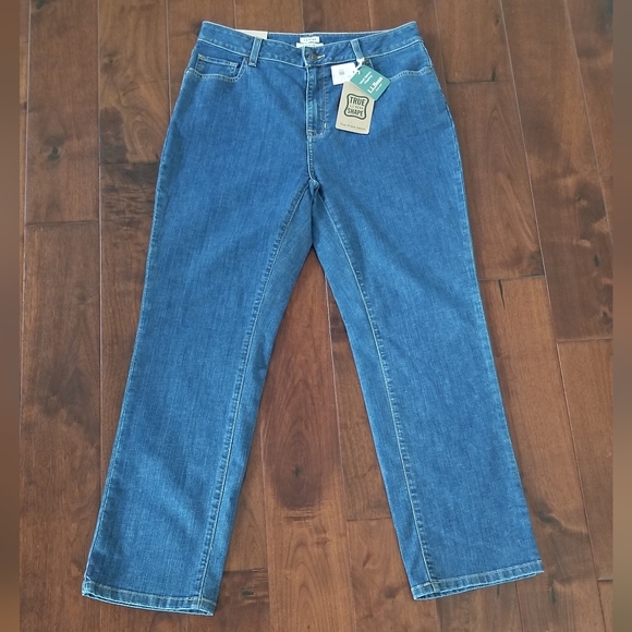 L.L.BEAN True Shape Jeans, High-Rise Straight-Leg - Size 14 Stonewashed - NWT - Picture 1 of 10